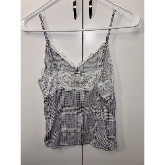 Abercrombie Fitch Women Sleeveless Lace Trim Cami Tank Top S Adjust Straps Plaid - Picture 8 of 9
